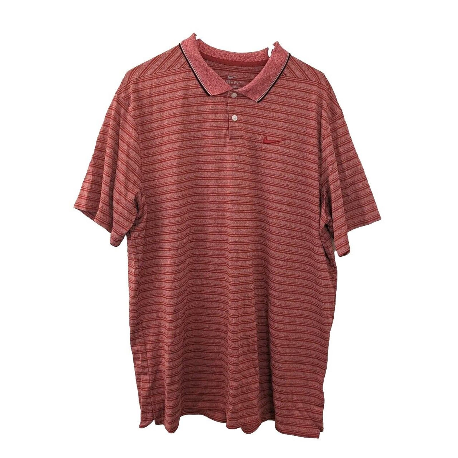 Nike Men's Dri-Fit Polo Shirt Red Stripe Size Xl Standard Fit Short Sleeve